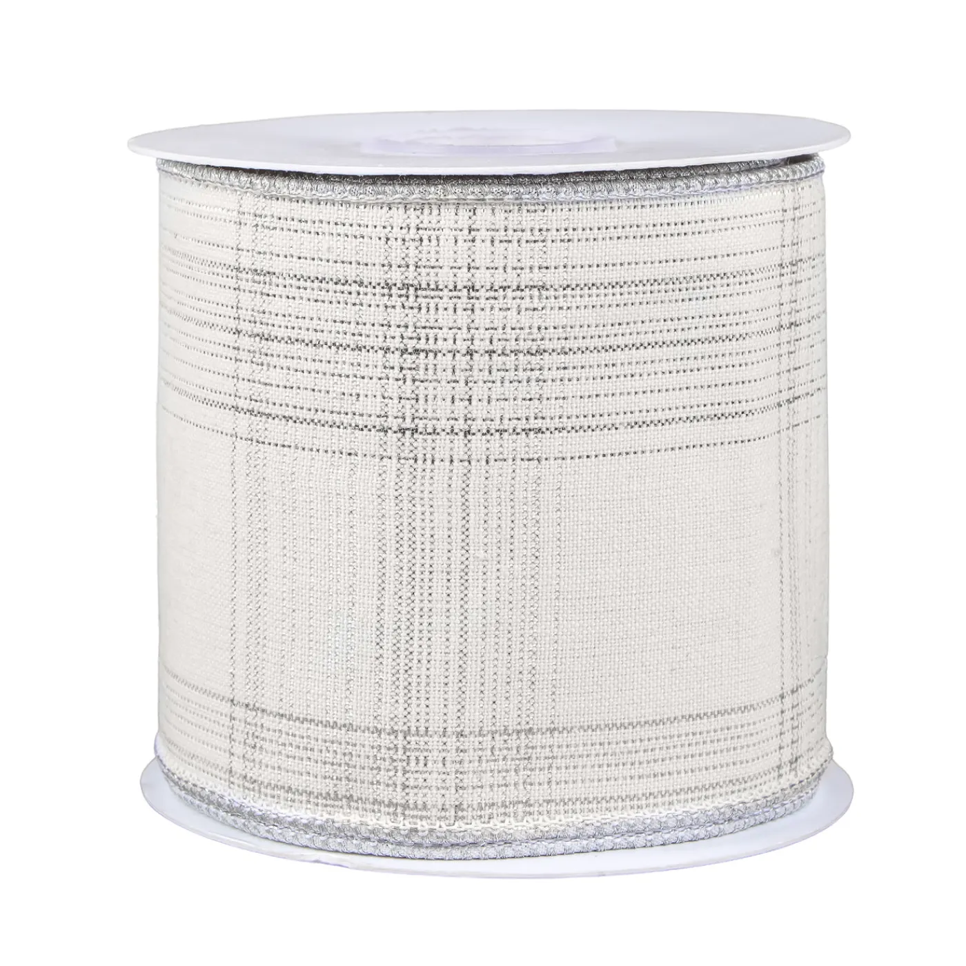 National Tree Company 3 in. HGTV Home Collection Double-Fused Silver Plaid Ribbon