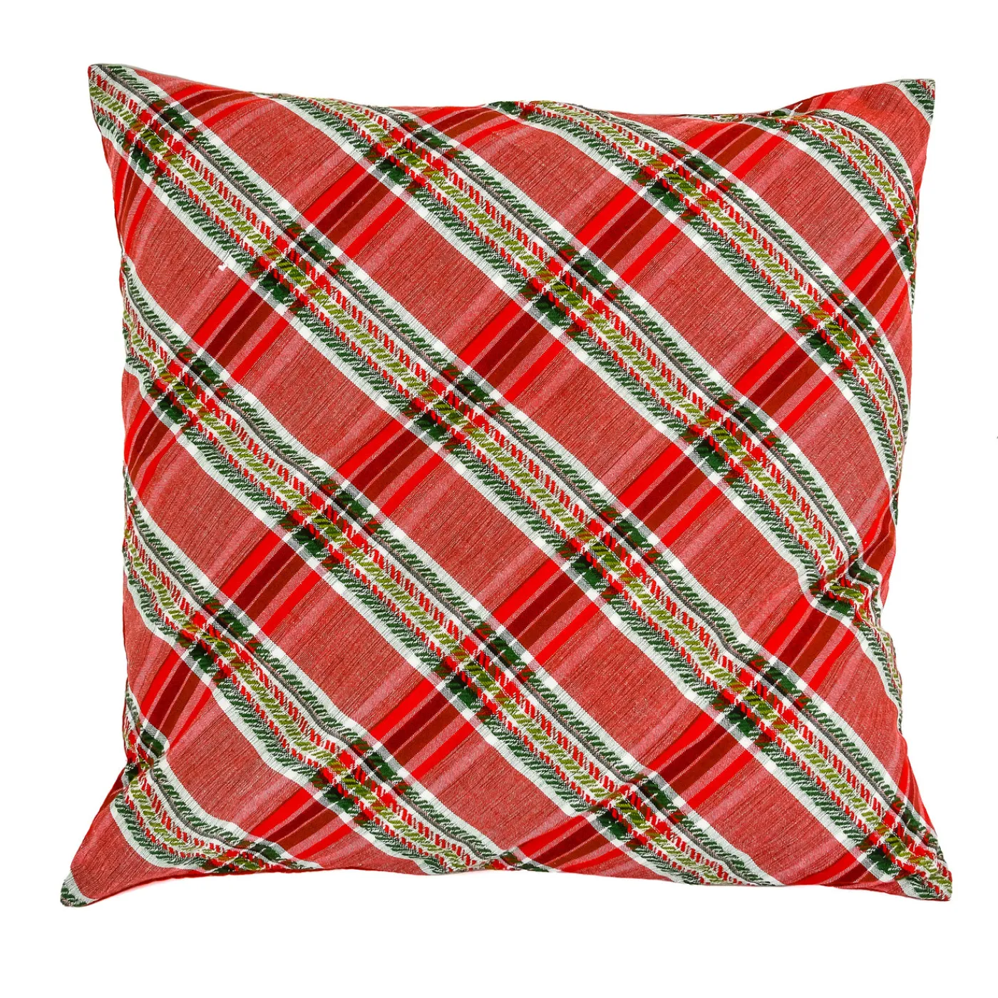 National Tree Company 24 in. HGTV Home Collection Bias Cut Red Plaid Pillow