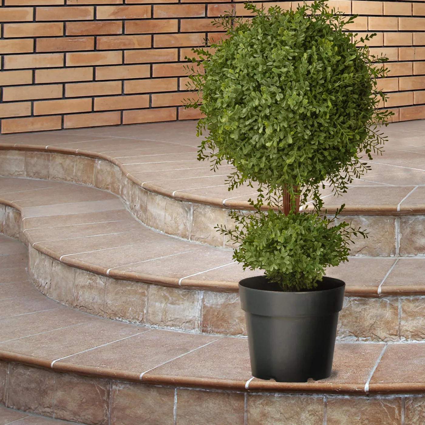 National Tree Company 30 in. Mini Tea Leaf 1 Ball in Green Round Growers Pot
