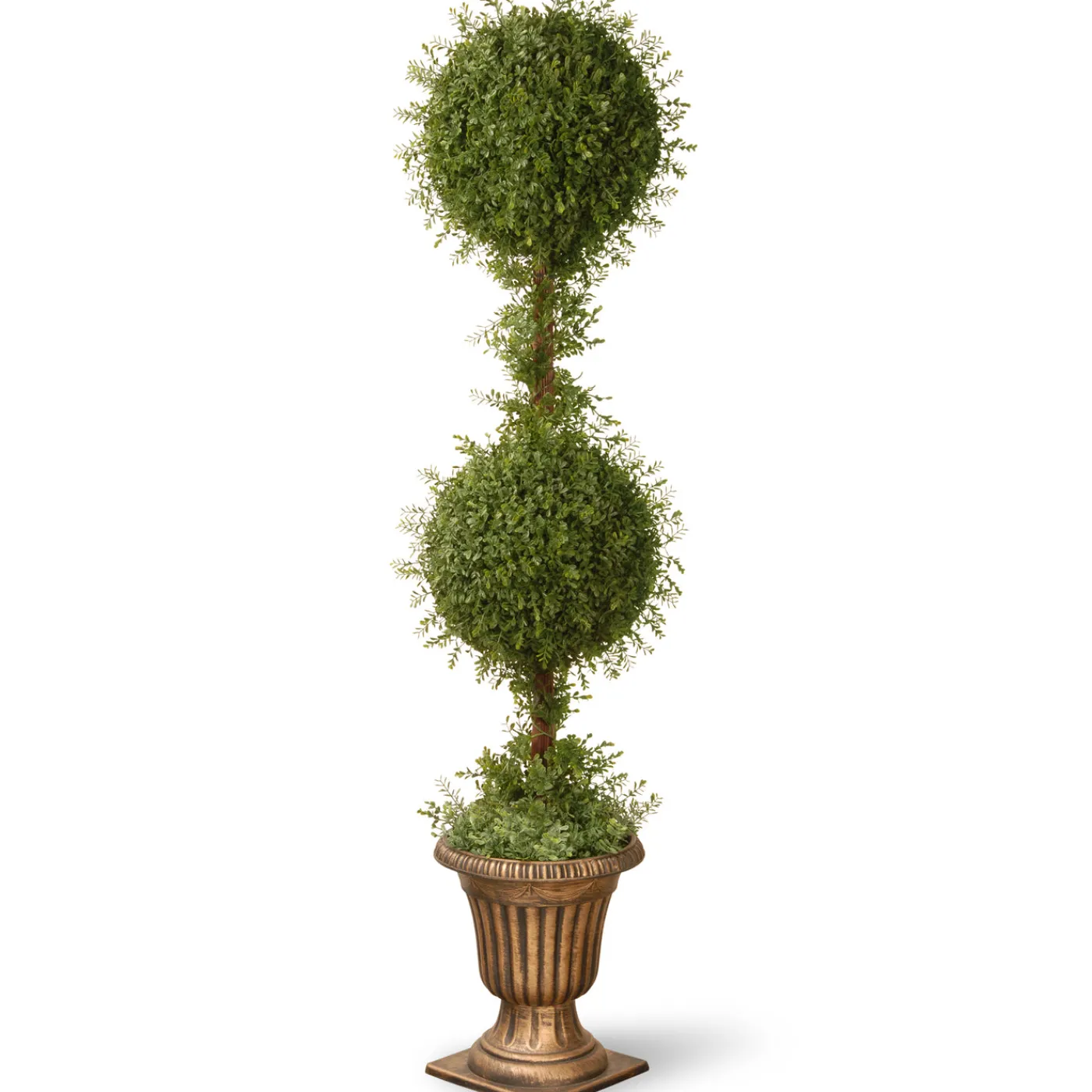 National Tree Company 60 in. Mini Tea Leaf 2 Ball Topiary with Black in a Gold Urn