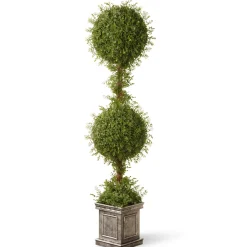 National Tree Company 60 in. Mini Tea Leaf 2 Ball Topiary in a Silver Square Pot