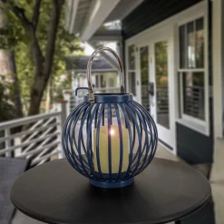 National Tree Company 10 in. Modern Design and Finish Dark Blue Outdoor Lantern Candleholder