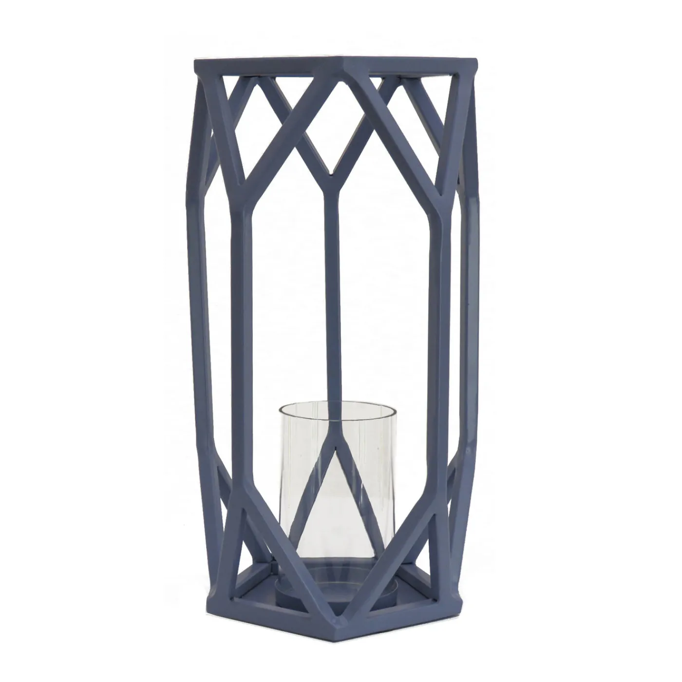 National Tree Company 14 in. Modern Design and Finish Dusty Blue Outdoor Lantern Candleholder