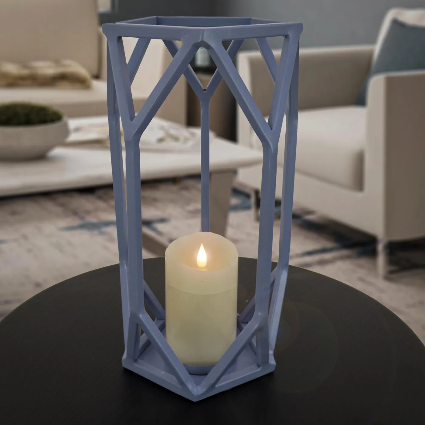 National Tree Company 14 in. Modern Design and Finish Dusty Blue Outdoor Lantern Candleholder