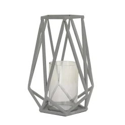National Tree Company 10 in. Modern Design and Finish Glacier Gray Outdoor Lantern Candleholder
