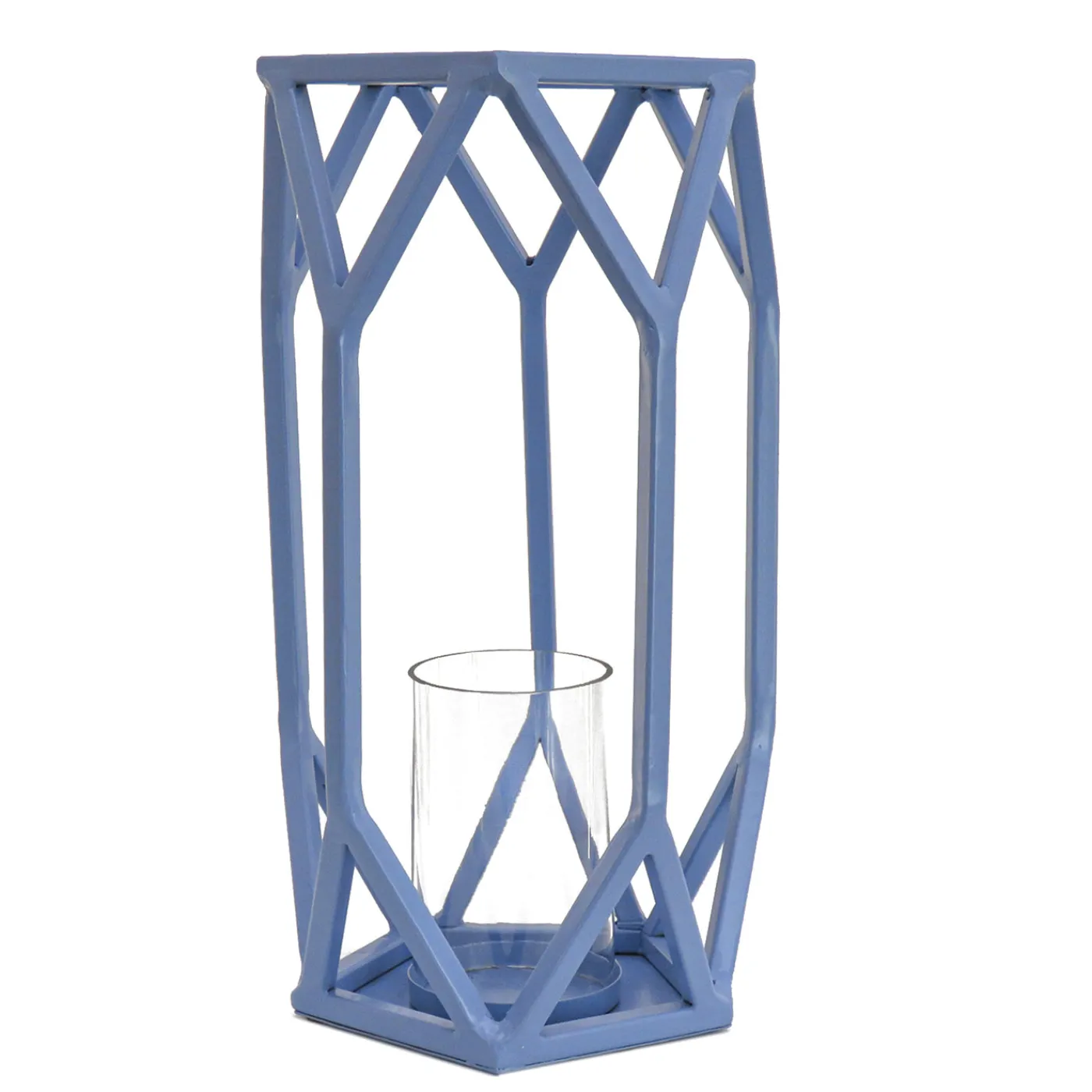 National Tree Company 14 in. Modern Design and Finish Ice Melt Blue Outdoor Lantern Candleholder