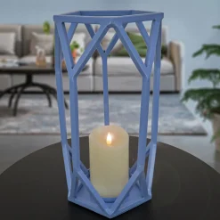 National Tree Company 14 in. Modern Design and Finish Ice Melt Blue Outdoor Lantern Candleholder