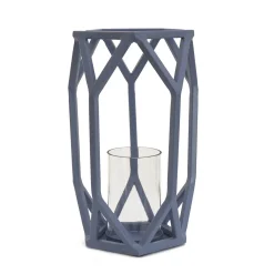 National Tree Company 11 in. Modern Design and Finish Dusty Blue Outdoor Lantern Candleholder