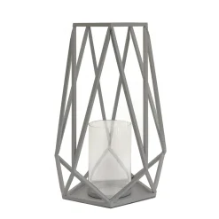 National Tree Company 12 in. Modern Design and Finish Glacier Gray Outdoor Lantern Candleholder