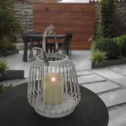National Tree Company 11 in. Modern Design and Finish Glacier Gray Outdoor Lantern Candleholder