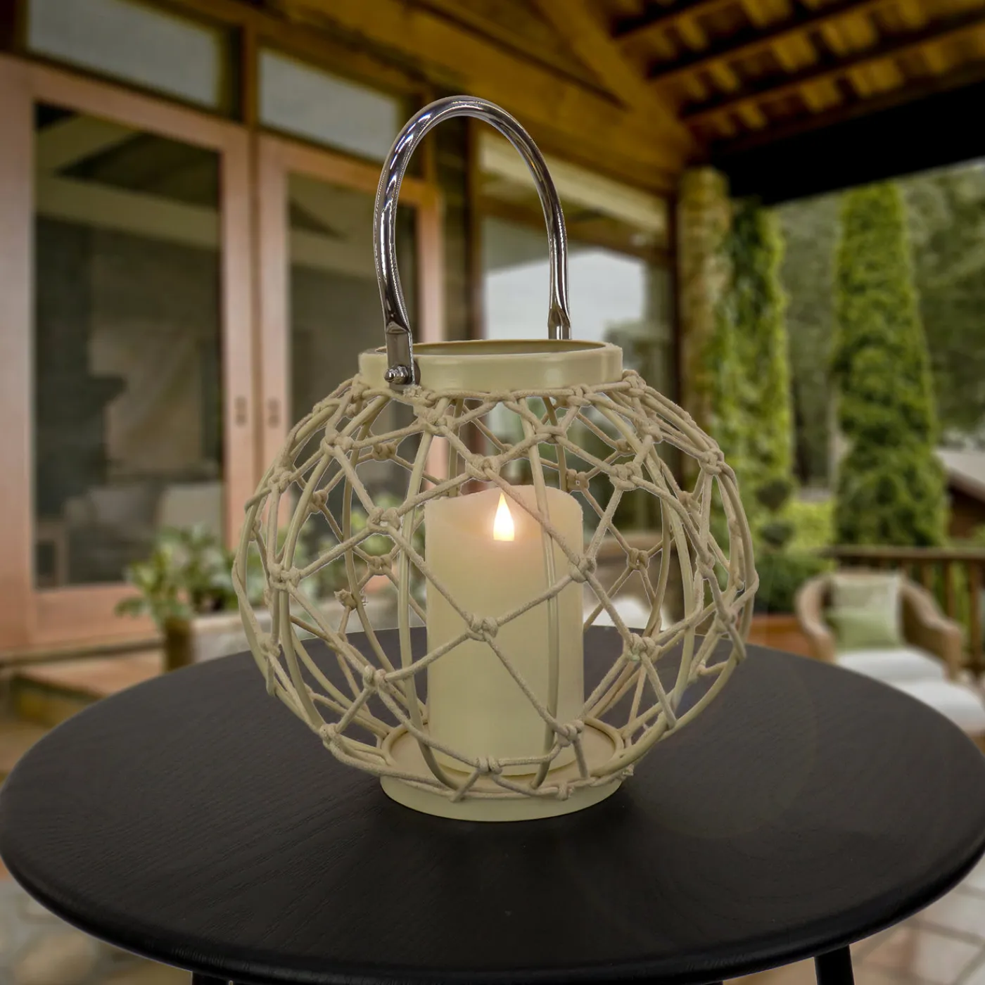 National Tree Company 9 in. Modern Design and Finish Bleached Sand Outdoor Lantern Candleholder
