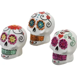 National Tree Company 3 in. 3-Pack Halloween Ghost Day of the Dead Decorated Skulls