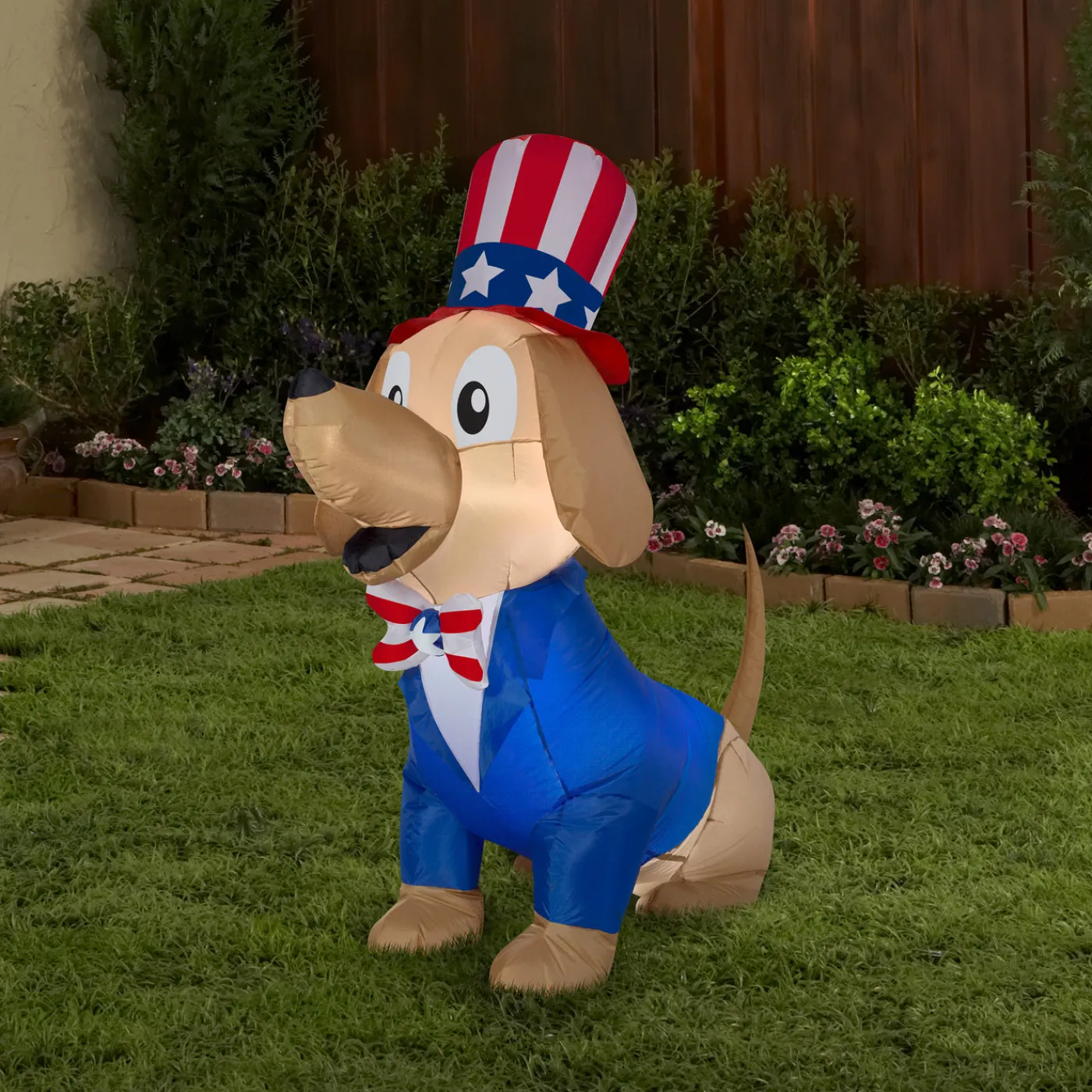National Tree Company 60 in. Patriotic Inflatable Decoration, Blue Brown Dog wearing Red White and Blue Suit and Hat