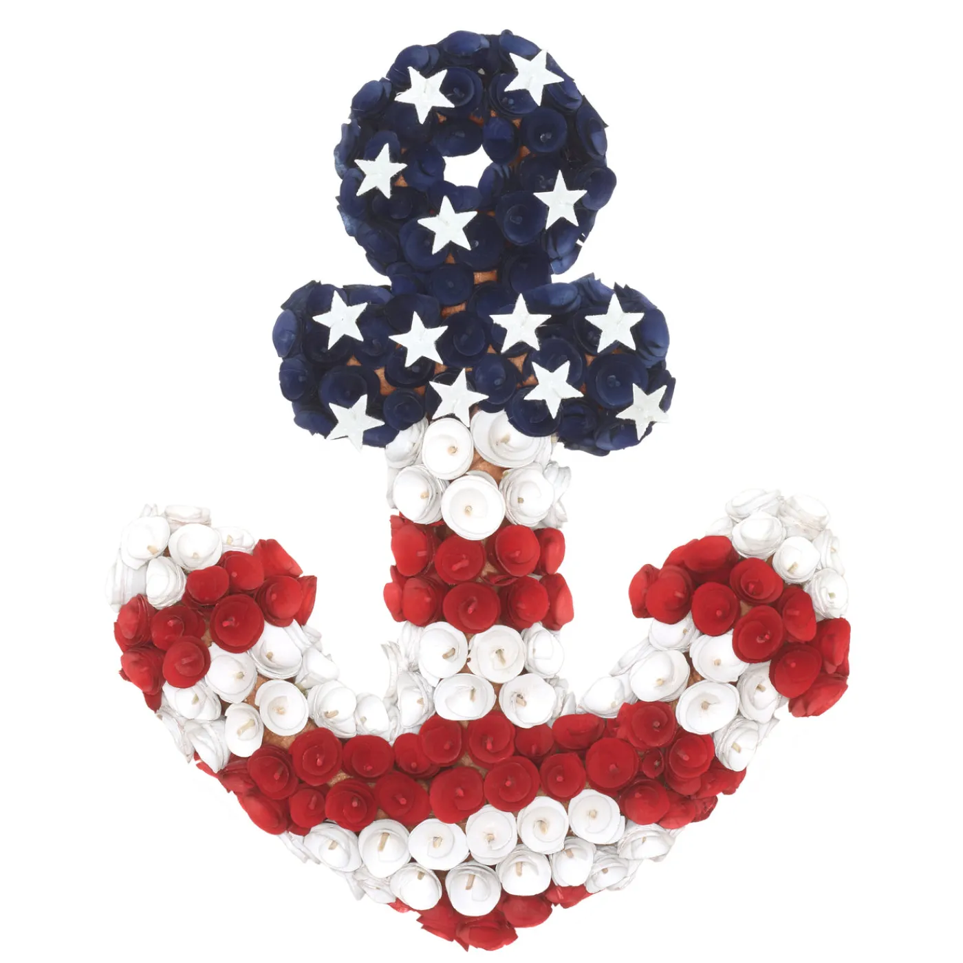 National Tree Company 20 in. Patriotic Wreath, Blue Cross Shape with Red White and Blue Flower Blooms White Stars