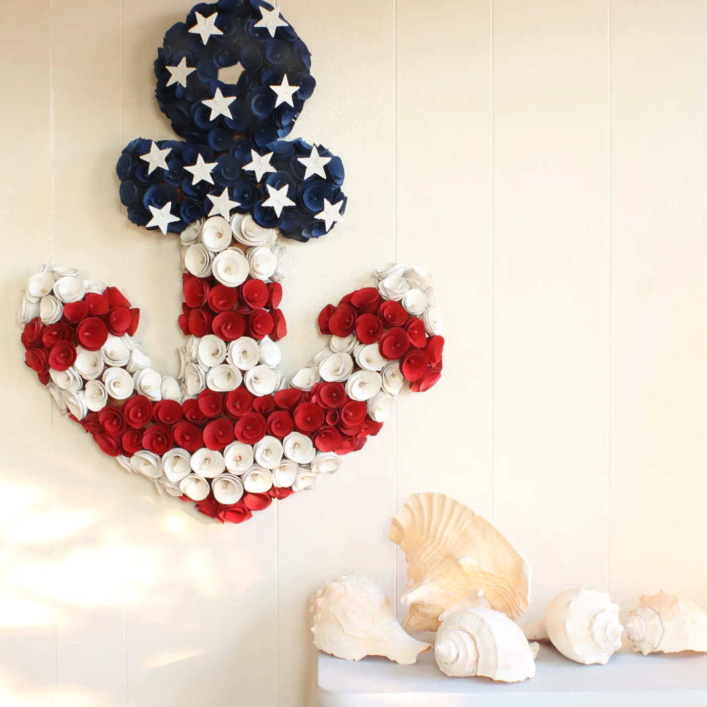 National Tree Company 20 in. Patriotic Wreath, Blue Cross Shape with Red White and Blue Flower Blooms White Stars