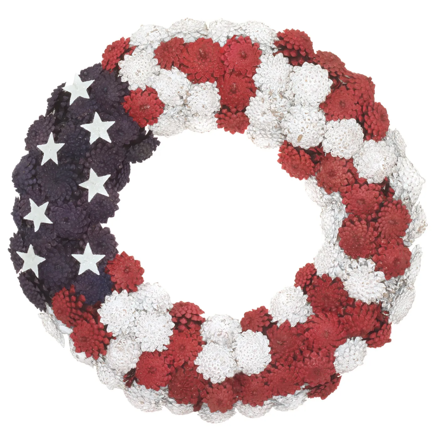 National Tree Company 8 in. Patriotic Wreath with Red White and Blue Pine Cones White Stars