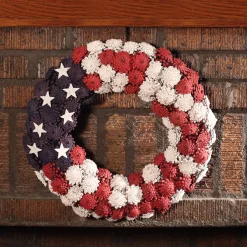 National Tree Company 8 in. Patriotic Wreath with Red White and Blue Pine Cones White Stars