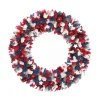 National Tree Company 21 in. Patriotic Wreath with Red White and Blue Flowers Petals Tinsel