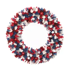National Tree Company 21 in. Patriotic Wreath with Red White and Blue Flowers Petals Tinsel