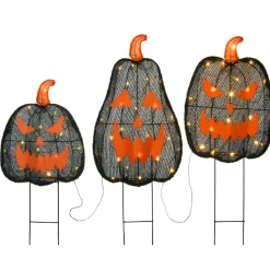 National Tree Company 35 in. 3-Piece Halloween Pre-Lit Menacing Jack O Lantern Trio with LED Lights