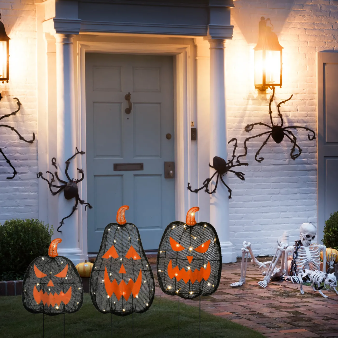 National Tree Company 35 in. 3-Piece Halloween Pre-Lit Menacing Jack O Lantern Trio with LED Lights