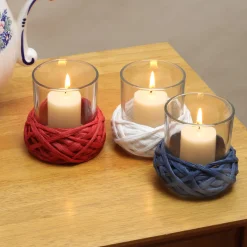 National Tree Company 3.5 in. 3-Piece Patriotic Candleholders Decorated with Red White and Blue Thread