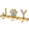 National Tree Company 5 in. 3-Piece Silver Sparkle JOY Christmas Stocking Holders, Silver and Gold with Paw Print