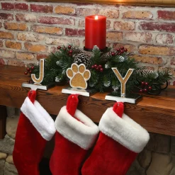 National Tree Company 5 in. 3-Pieces Gold Sparkle JOY Christmas Stocking Holders, Gold and Silver with Paw Print