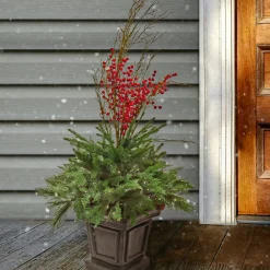 National Tree Company 48 in. Pre Lit Evergreen Artificial Shrub with Red Berries, Pine Cones, LED Lights