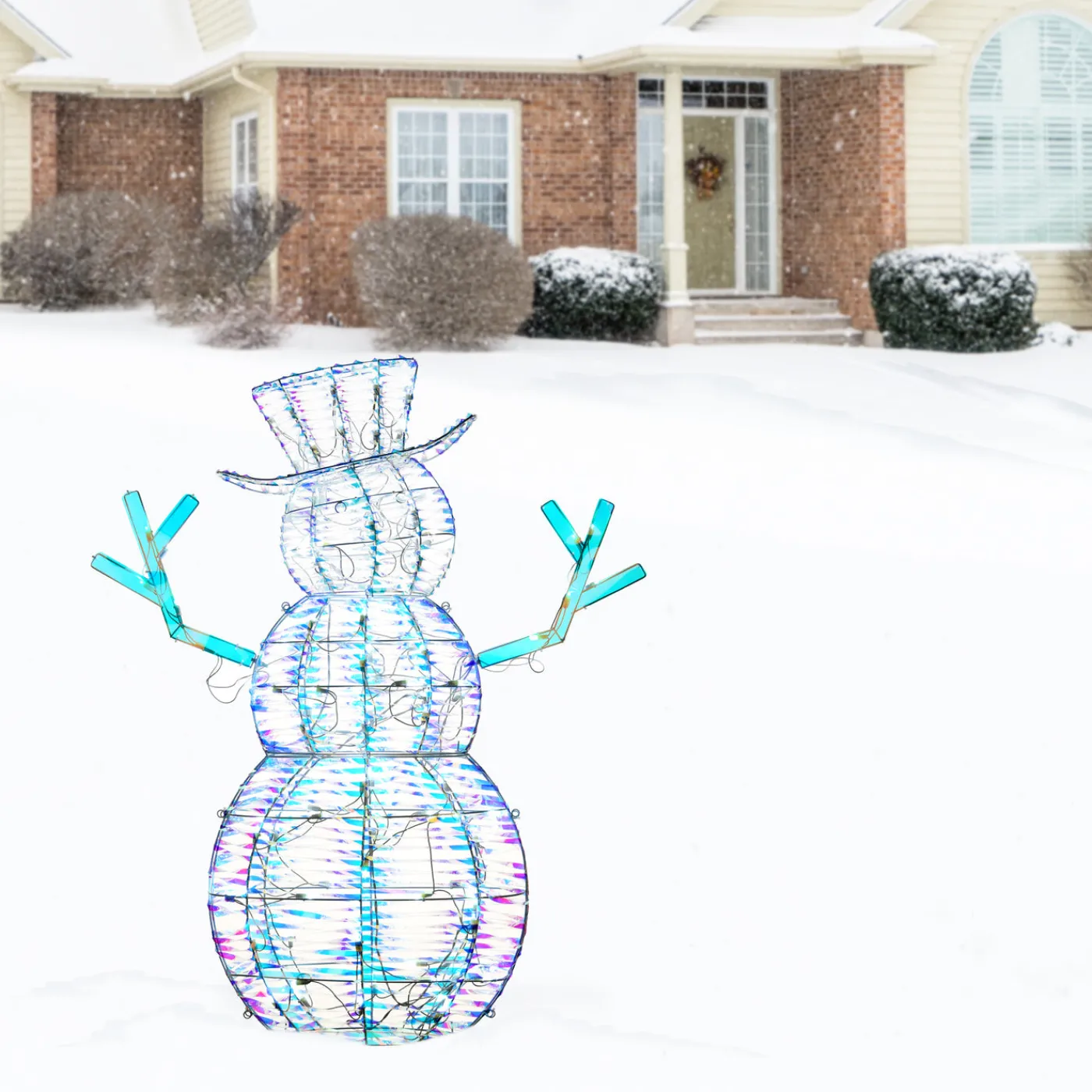National Tree Company 48 in. Pre Lit Iridescent Snowman Decoration, Cool White LED Lights