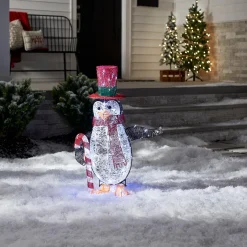 National Tree Company 36 in. Pre Lit Penguin with Red Top Hat and Candy Cane Decor