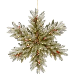 National Tree Company 32 in. Pre-Lit Dunhill Fir Double-Sided Flocked Snowflake with LED Lights