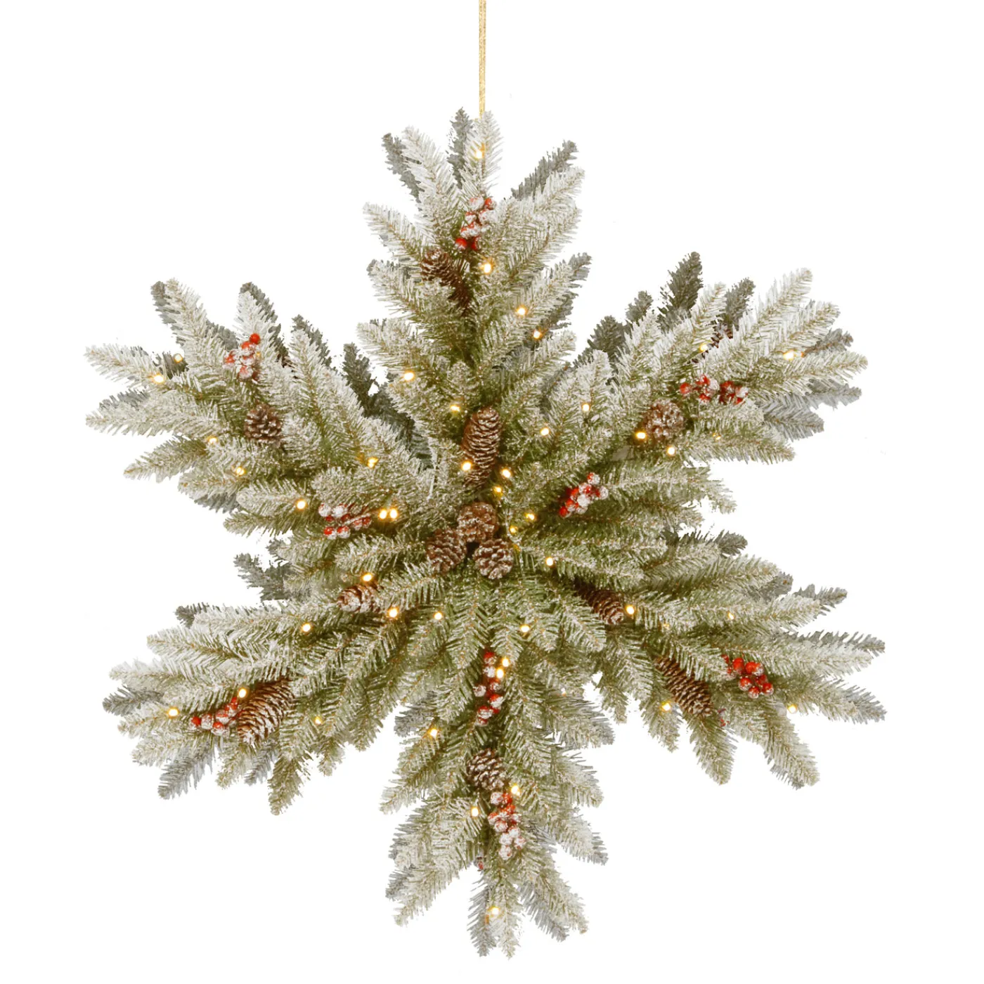 National Tree Company 32 in. Pre-Lit Dunhill Fir Double-Sided Flocked Snowflake with LED Lights