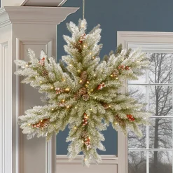 National Tree Company 32 in. Pre-Lit Dunhill Fir Double-Sided Flocked Snowflake with LED Lights