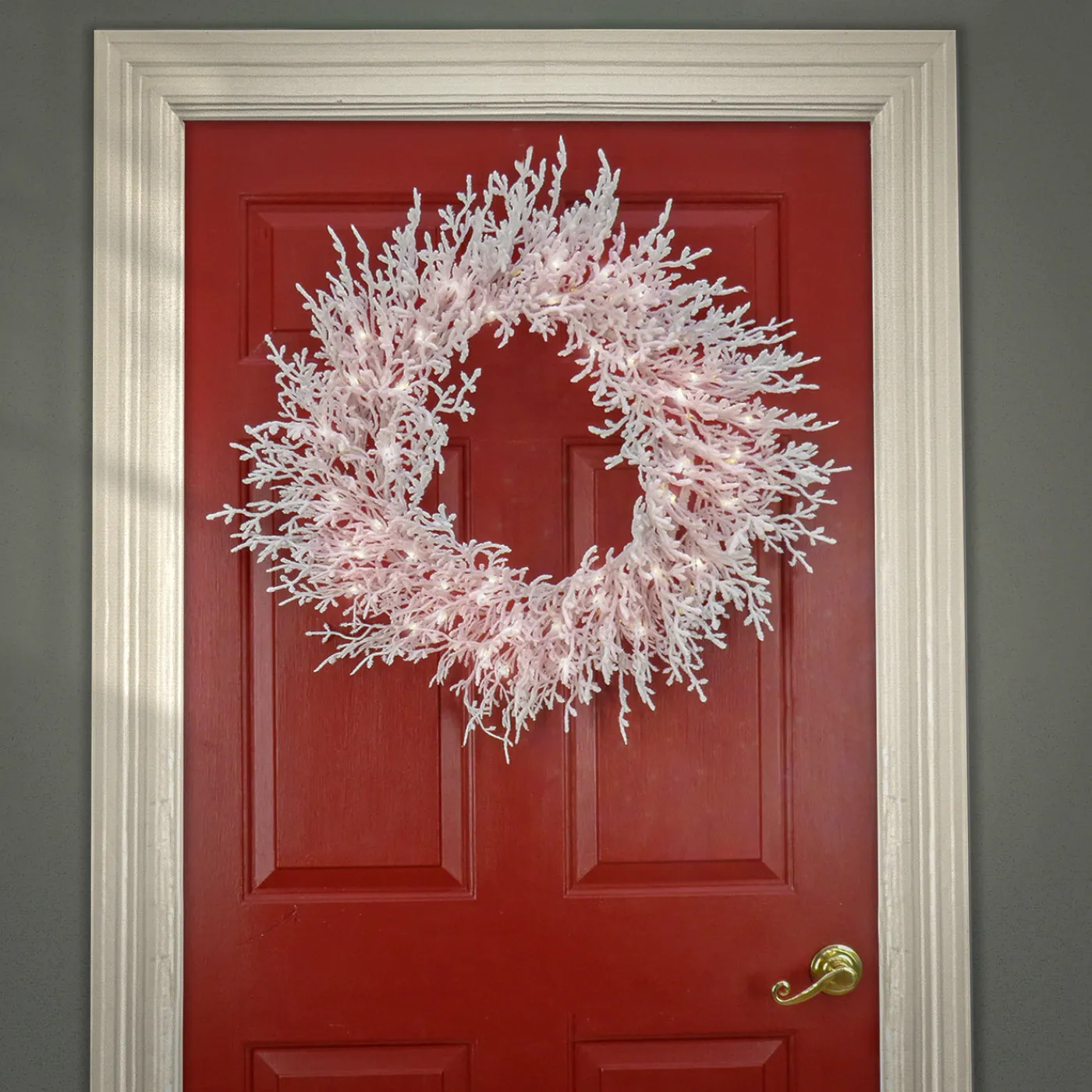 National Tree Company 30 in. Pre-Lit HGTV Home Collection Christmas by the Sea Coral Wreath
