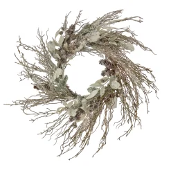National Tree Company 24 in. Pre-Lit Alpine Snow Lump Wreath with Pure White LED Rice Lights