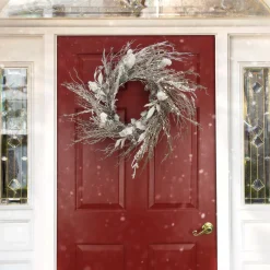 National Tree Company 24 in. Pre-Lit Alpine Snow Lump Wreath with Pure White LED Rice Lights