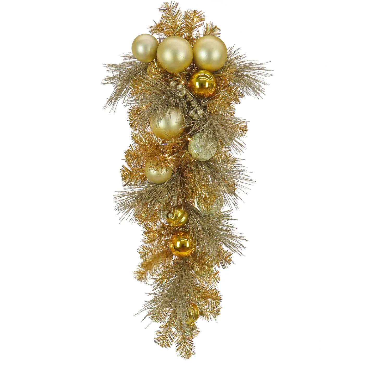 National Tree Company 36 in. Pre-Lit Be Merry Decorated Gold Teardrop with Warm White LED Lights