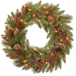 National Tree Company 24 in. Pre-Lit Bristle Berry Wreath with LED Lights