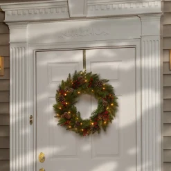 National Tree Company 24 in. Pre-Lit Bristle Berry Wreath with LED Lights