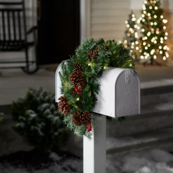 National Tree Company 36 in. Pre-Lit Colonial Fir Mailbox Swag with LED Lights