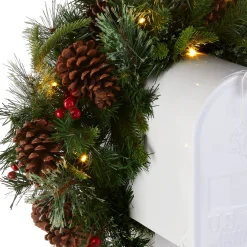 National Tree Company 36 in. Pre-Lit Colonial Fir Mailbox Swag with LED Lights