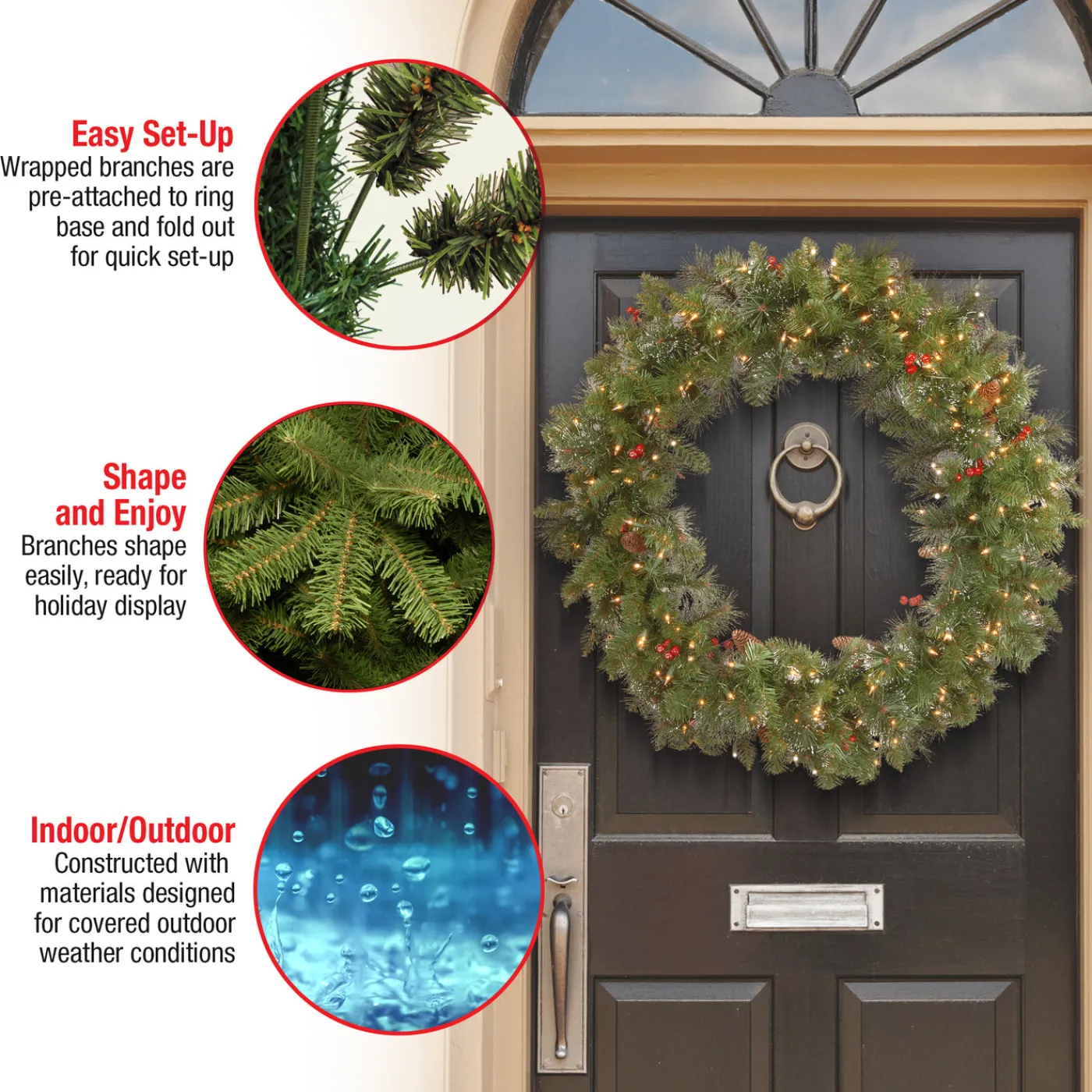 National Tree Company 36 in. Pre-Lit Crestwood Spruce Wreath with Clear Lights