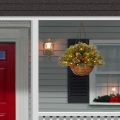 National Tree Company 20 in. Pre-Lit Crestwood Spruce Hanging Basket with LED Lights