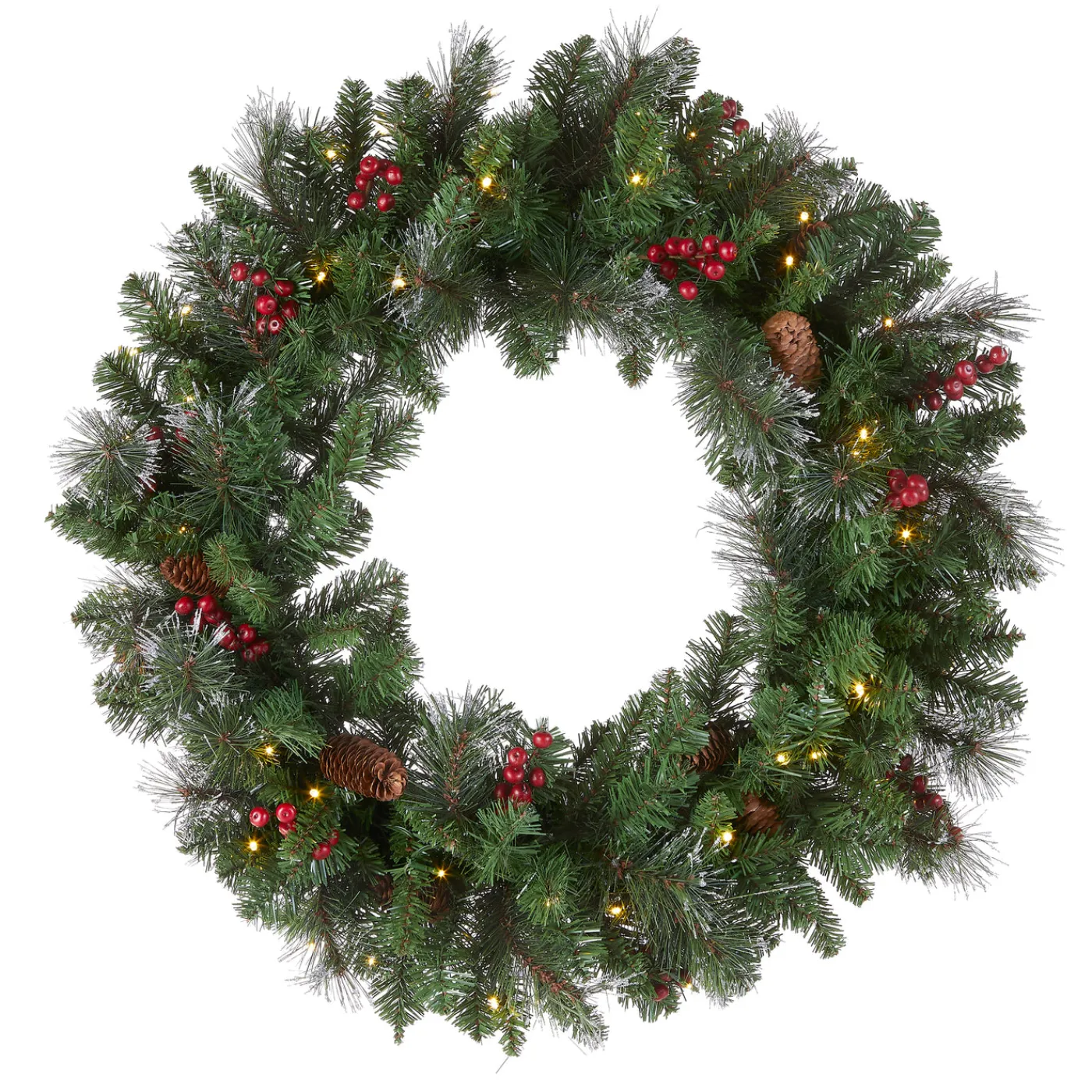National Tree Company 30 in. Pre-Lit Crestwood Spruce Wreath with Warm White LED Lights