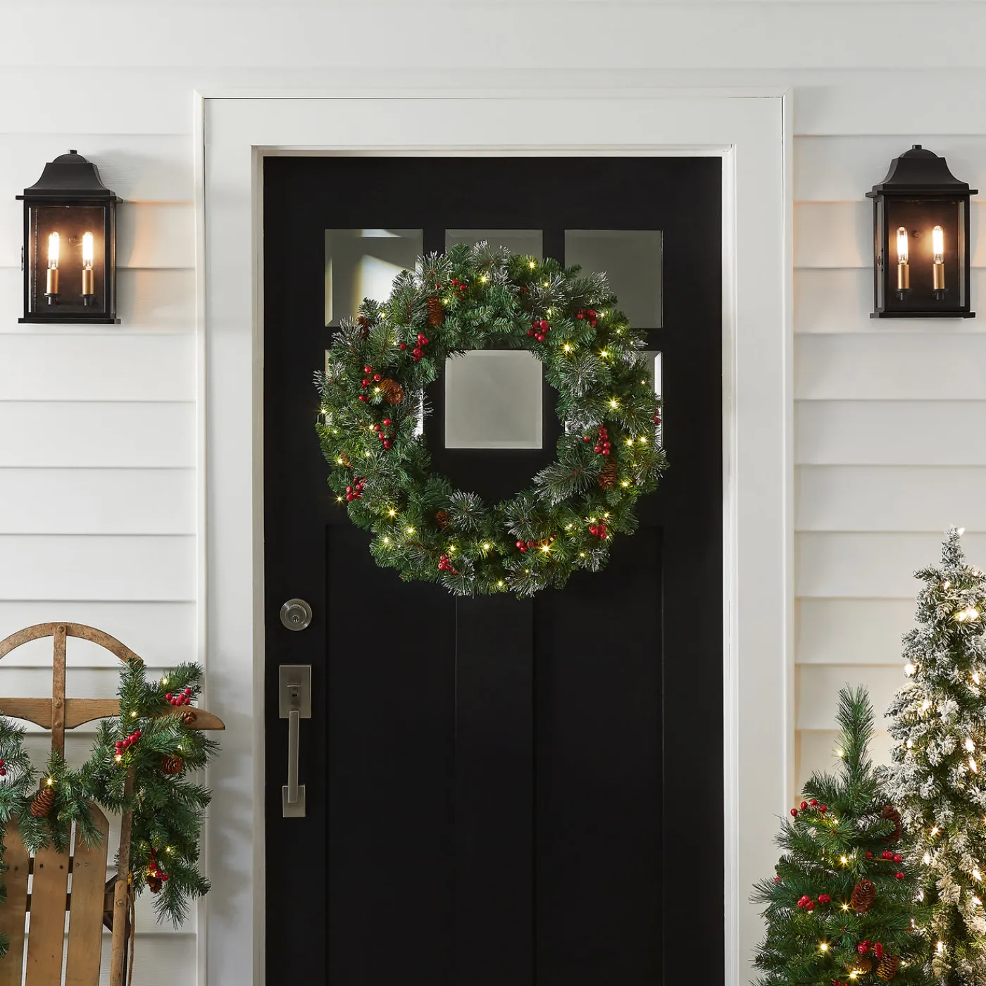 National Tree Company 30 in. Pre-Lit Crestwood Spruce Wreath with Warm White LED Lights