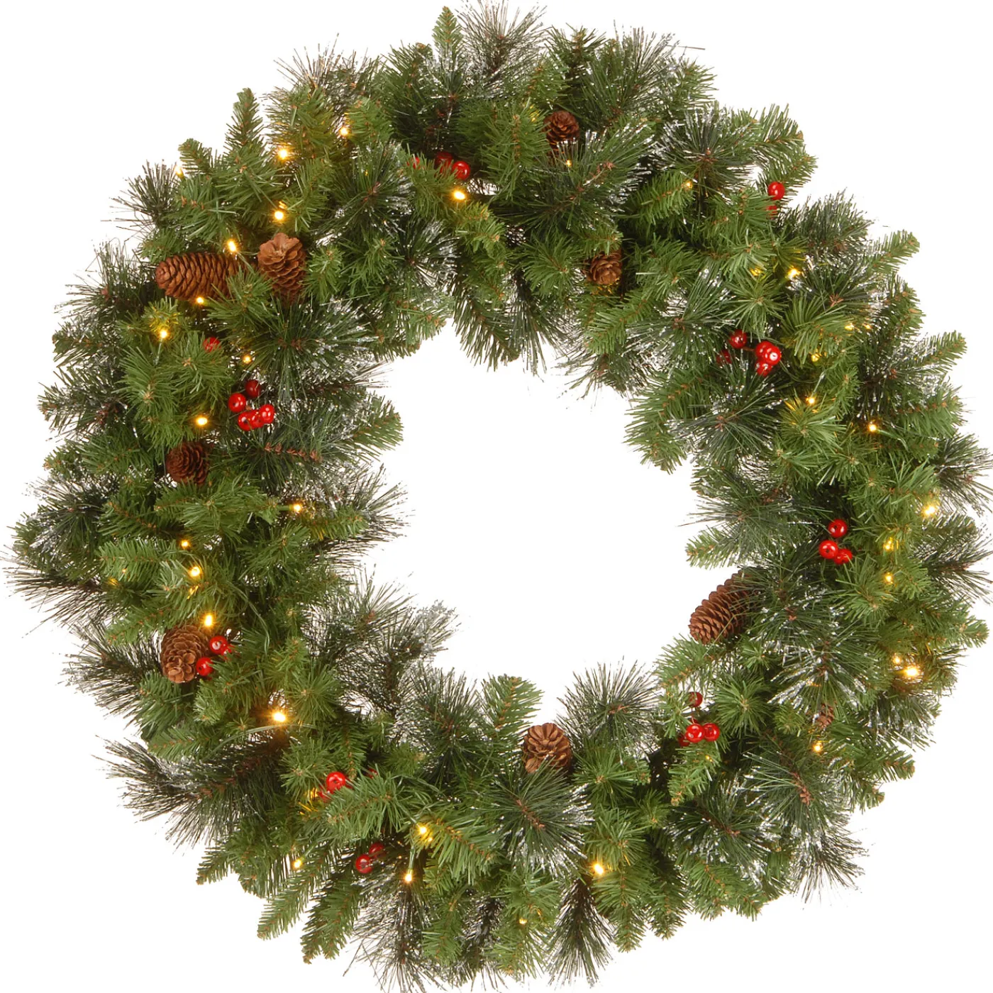 National Tree Company 30 in. Pre-Lit Crestwood Spruce Wreath with Warm White LED Lights
