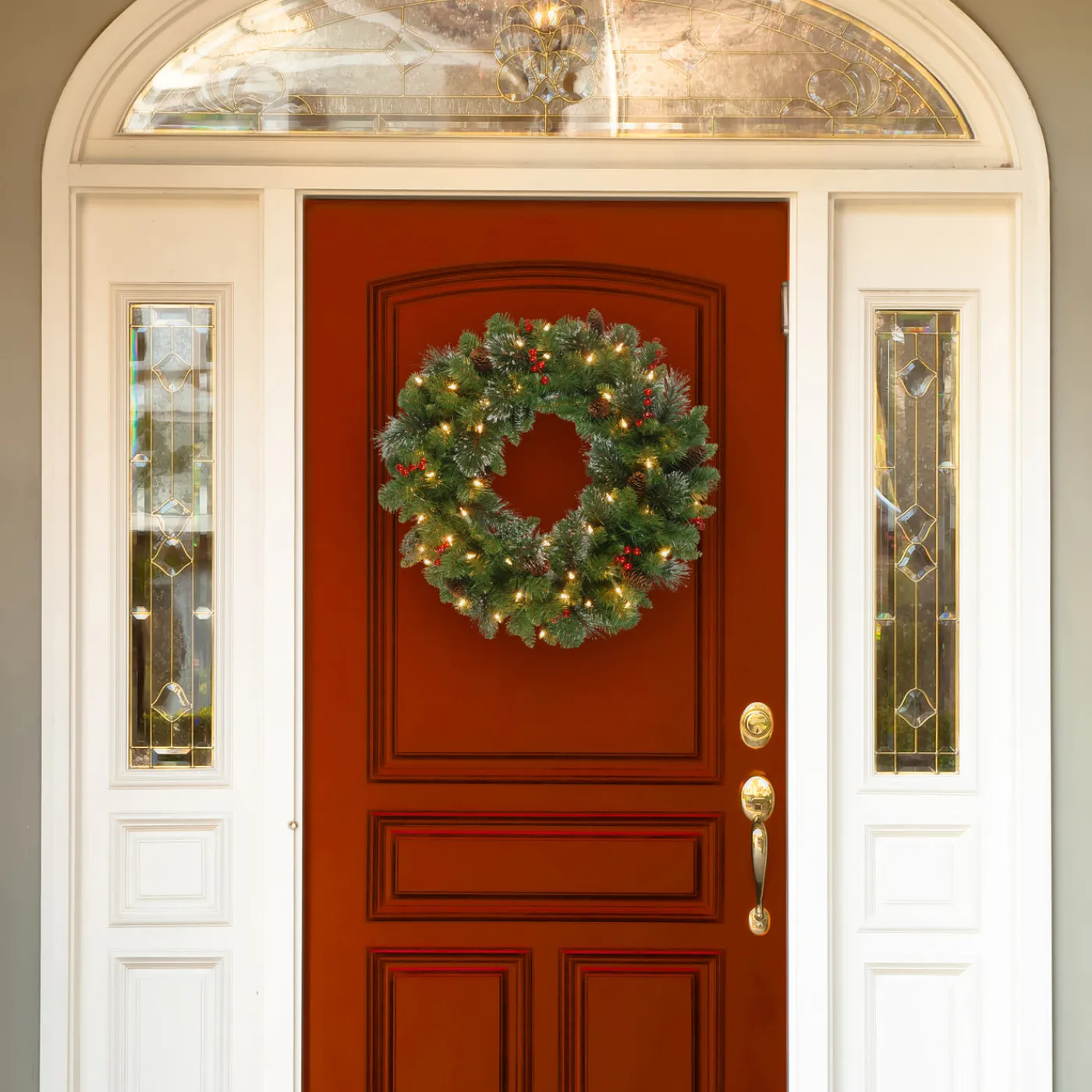 National Tree Company 30 in. Pre-Lit Crestwood Spruce Wreath with Clear Lights