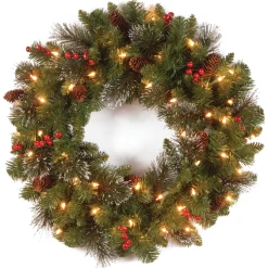National Tree Company 24 in. Pre-Lit Crestwood Spruce Wreath with Clear Lights - Plug In