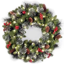 National Tree Company 24 in. Pre-Lit Crestwood Spruce Wreath with Warm White LED Lights